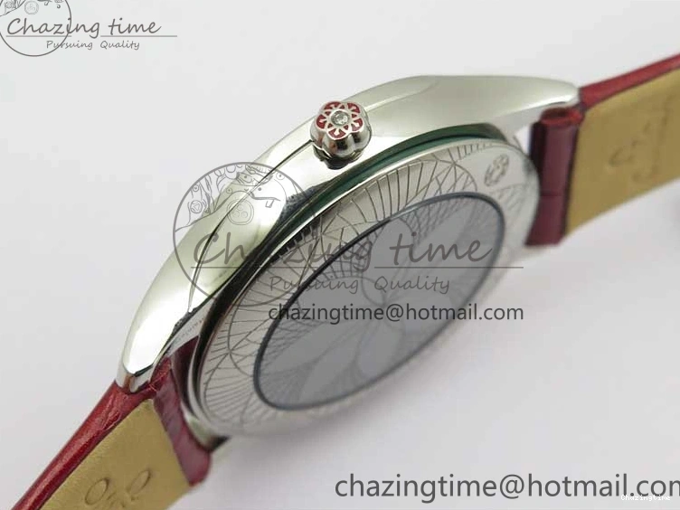 0402 Ladies’ De Ville Trésor Diamond SS 3AF 1:1 Best Edition White Dial On Red Leather Strap Swiss Quartz Snug 7885